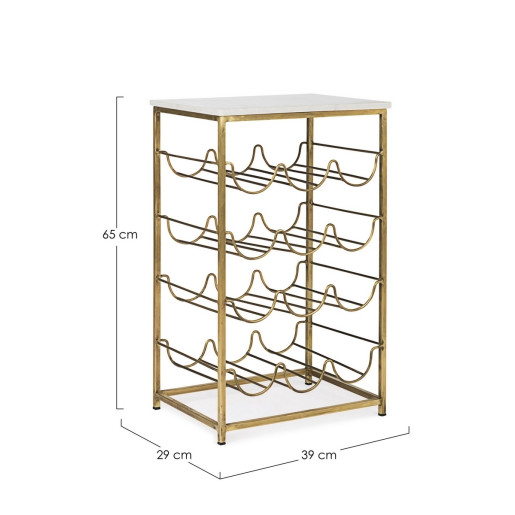 Suport sticle vin din fier auriu si blat marmura alba Marmol 39 cm x 29 cm x 65 h