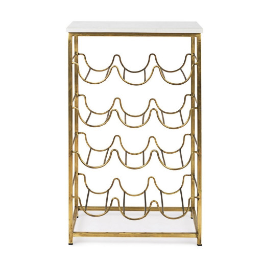 Suport sticle vin din fier auriu si blat marmura alba Marmol 39 cm x 29 cm x 65 h