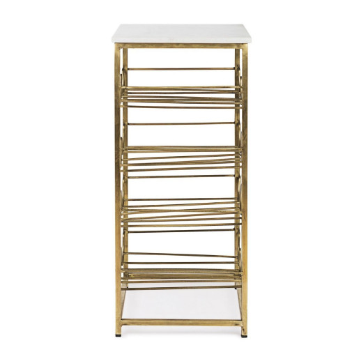 Suport sticle vin din fier auriu si blat marmura alba Marmol 39 cm x 29 cm x 65 h
