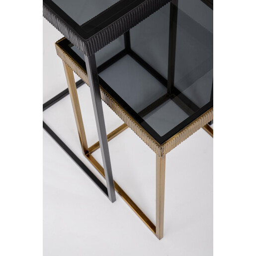 Set 2 masute otel negru auriu sticla Yamir 35x35x58 cm; 40x40x66 cm