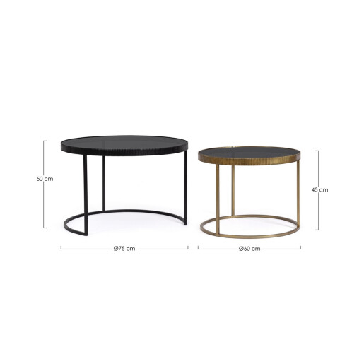 Set 2 masute otel negru auriu sticla Yamir 60x45 cm; 75x50 cm