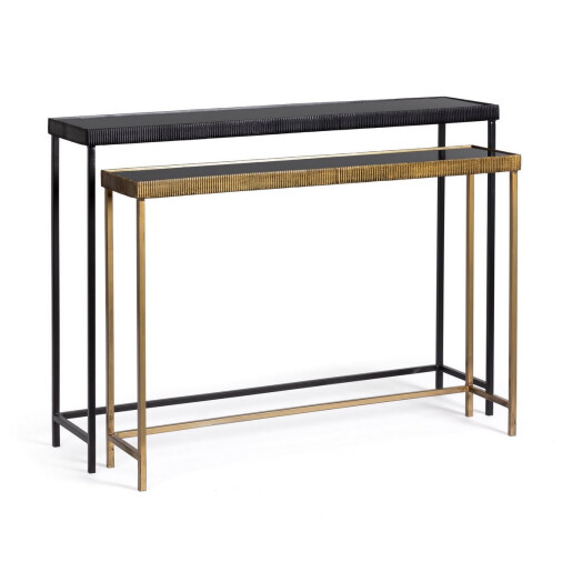 Set 2 console otel negru auriu sticla Yamir 97x22x69 cm; 107x26x79 cm
