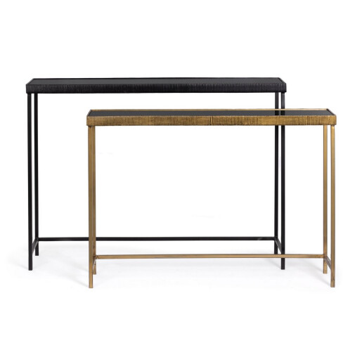 Set 2 console otel negru auriu sticla Yamir 97x22x69 cm; 107x26x79 cm
