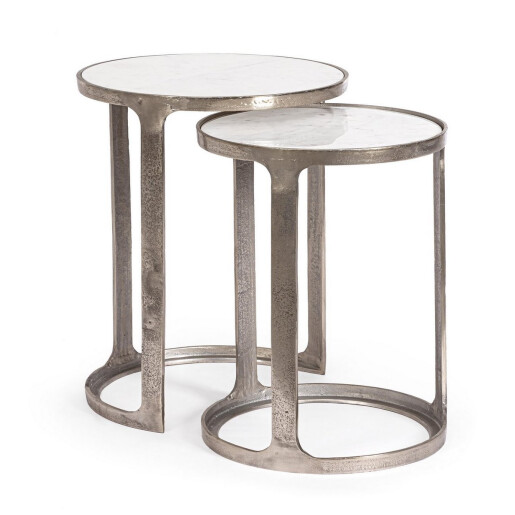 Set 2 masute aluminiu marmura Janira Ø40x51h; ø46x56h
