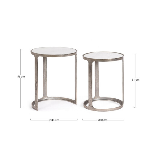 Set 2 masute aluminiu marmura Janira Ø40x51h; ø46x56h