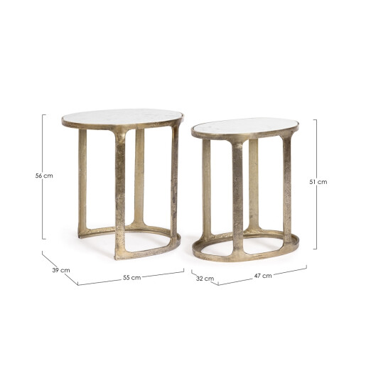 Set 2 masute aluminiu auriu marmura Janira 47x32x51 cm; 55x39x56 cm