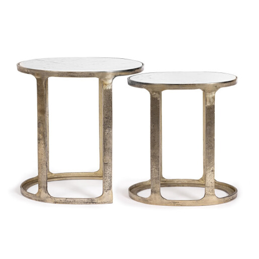 Set 2 masute aluminiu auriu marmura Janira 47x32x51 cm; 55x39x56 cm
