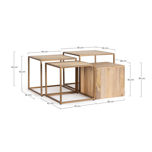 Set 4 masute Jaidev 38x38x36 cm; 42x42x39 cm; 46x46x42 cm; 50x50x45 cm