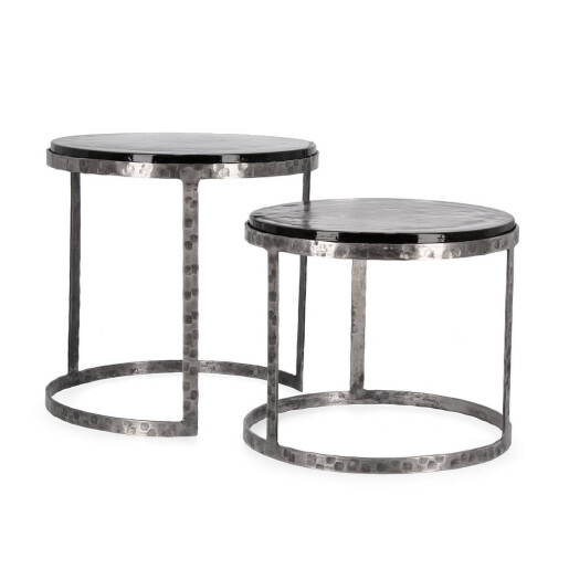 Set 2 masute otel argintiu negru sticla Zayla 39x36 cm; 46x45 cm