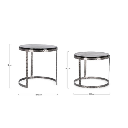 Set 2 masute otel argintiu negru sticla Zayla 39x36 cm; 46x45 cm