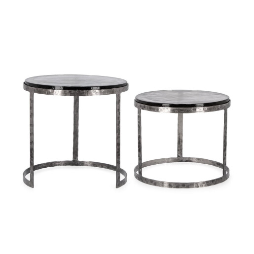 Set 2 masute otel argintiu negru sticla Zayla 39x36 cm; 46x45 cm