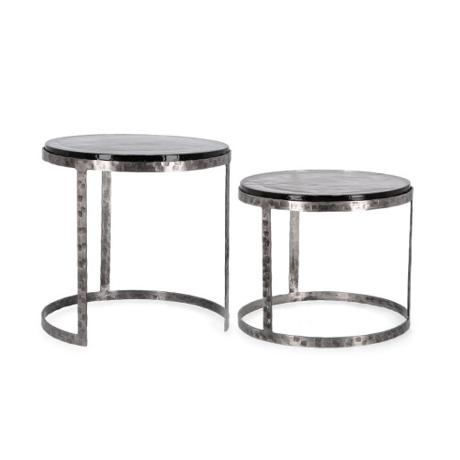 Set 2 masute otel argintiu negru sticla Zayla 39x36 cm; 46x45 cm