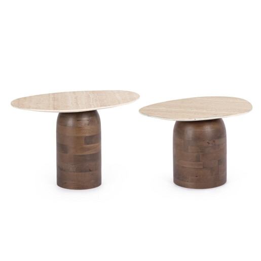 Set 2 masute cafea lemn mango maro ceramica crem Yanisha 53x38x39h; 40x34x44h