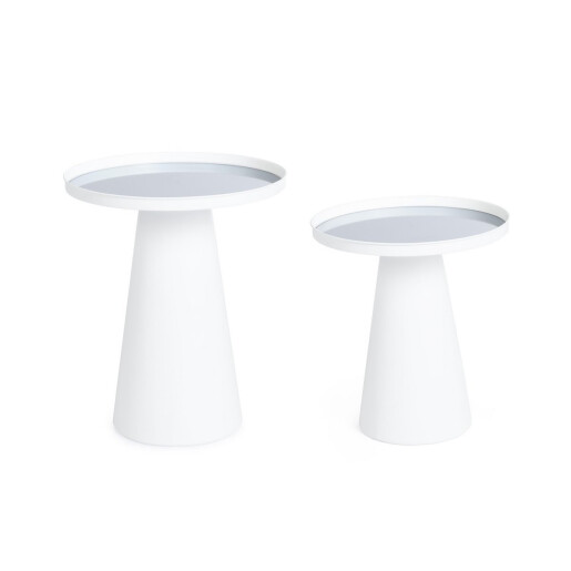 Set 2 masute otel alb oglinda Reflex Ø36x40h; ø40,5x47,5h