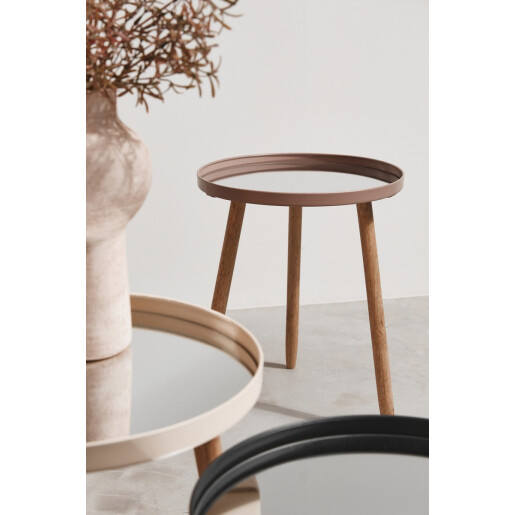 Set 2 masute lemn otel negru oglinda Edvard Ø35,5x44h; ø40x51h