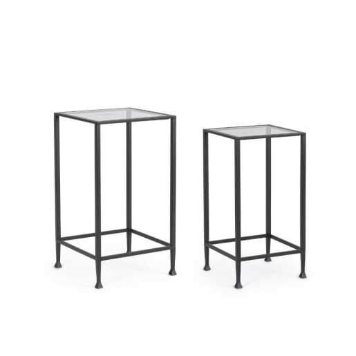 Set 2 masute cafea otel negru sticla securizata Zelena 33x33x63.5h; 38x38x68.5h