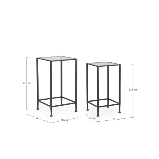 Set 2 masute cafea otel negru sticla securizata Zelena 33x33x63.5h; 38x38x68.5h