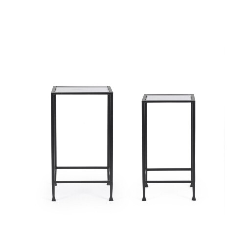 Set 2 masute cafea otel negru sticla securizata Zelena 33x33x63.5h; 38x38x68.5h