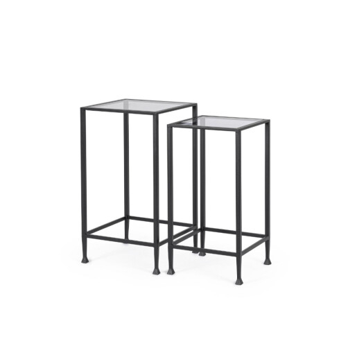 Set 2 masute cafea otel negru sticla securizata Zelena 33x33x63.5h; 38x38x68.5h