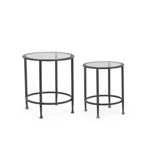 Set 2 masute cafea otel negru sticla securizata Zelena Ø38x46h; ø46x51h