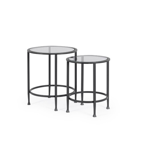 Set 2 masute cafea otel negru sticla securizata Zelena Ø38x46h; ø46x51h