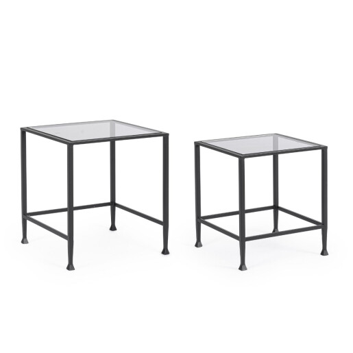 Set 2 masute cafea otel negru sticla securizata Zelena 40.5x40.5x46h; 46x46x51h