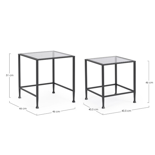 Set 2 masute cafea otel negru sticla securizata Zelena 40.5x40.5x46h; 46x46x51h