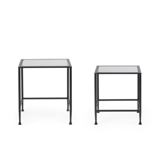 Set 2 masute cafea otel negru sticla securizata Zelena 40.5x40.5x46h; 46x46x51h