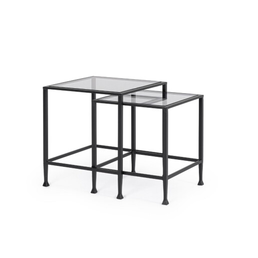 Set 2 masute cafea otel negru sticla securizata Zelena 40.5x40.5x46h; 46x46x51h