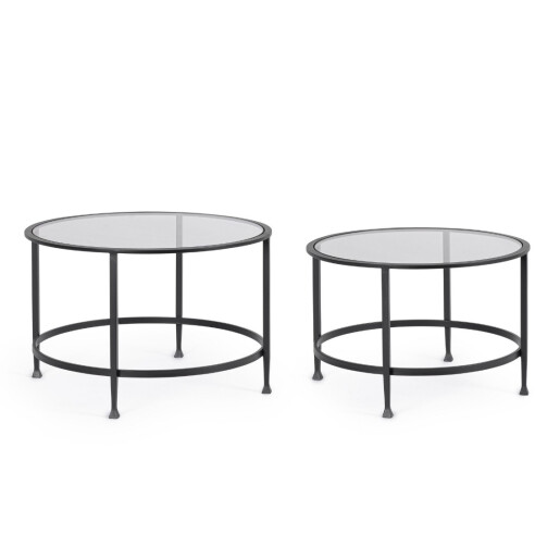 Set 2 masute cafea otel negru sticla securizata Zelena Ø63x41h; ø71x46h