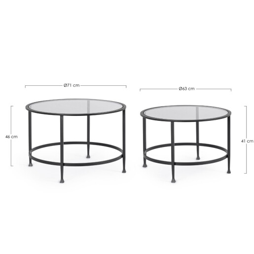 Set 2 masute cafea otel negru sticla securizata Zelena Ø63x41h; ø71x46h