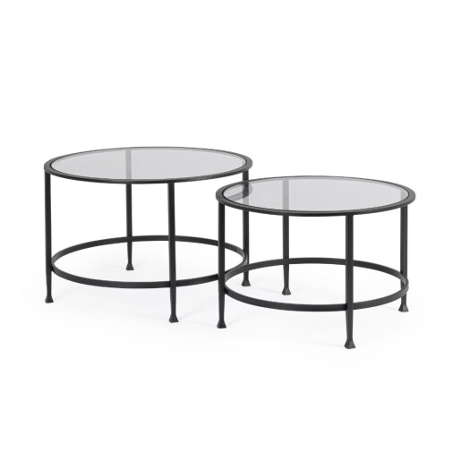 Set 2 masute cafea otel negru sticla securizata Zelena Ø63x41h; ø71x46h