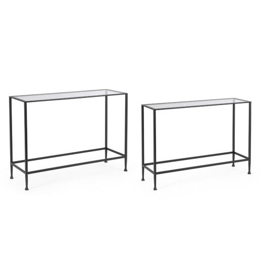 Set 2 console otel negru sticla securizata Zelena 101.5x30.5x74h; 106.5x35.5x79h