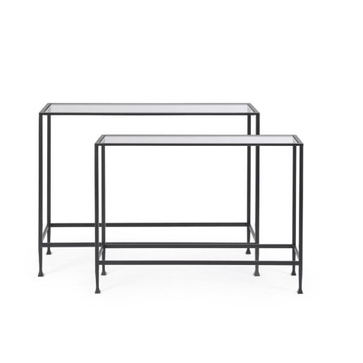 Set 2 console otel negru sticla securizata Zelena 101.5x30.5x74h; 106.5x35.5x79h