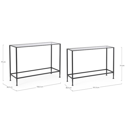 Set 2 console otel negru sticla securizata Zelena 101.5x30.5x74h; 106.5x35.5x79h