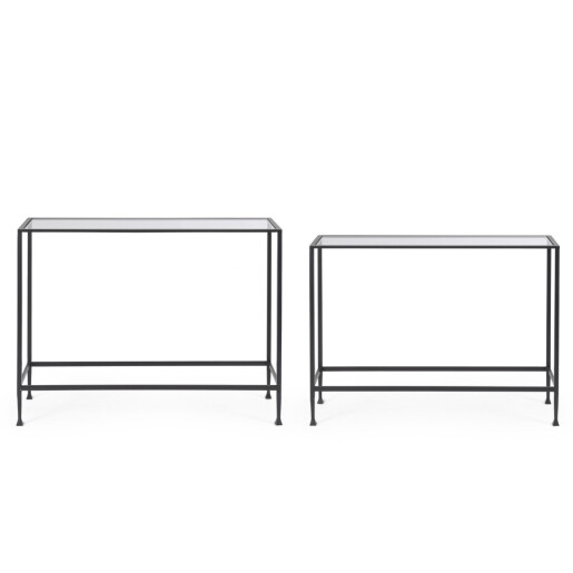 Set 2 console otel negru sticla securizata Zelena 101.5x30.5x74h; 106.5x35.5x79h