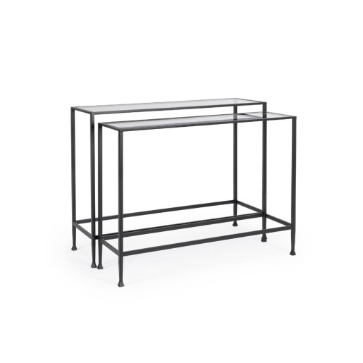Set 2 console otel negru sticla securizata Zelena 101.5x30.5x74h; 106.5x35.5x79h