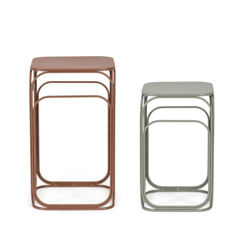 Set 2 masute cafea otel maro verde salvie Clarity 30.5x30.5x51h; 36x36x61h