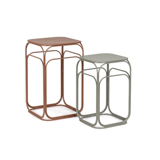 Set 2 masute cafea otel maro verde salvie Clarity 30.5x30.5x51h; 36x36x61h