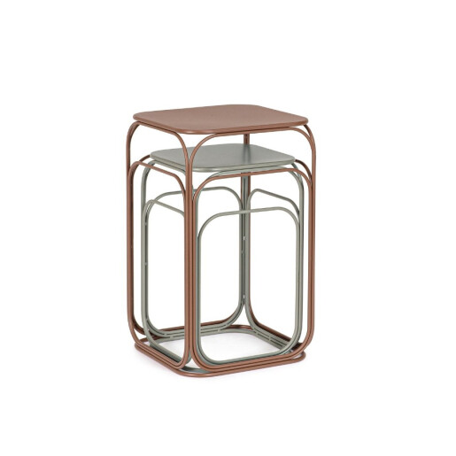 Set 2 masute cafea otel maro verde salvie Clarity 30.5x30.5x51h; 36x36x61h