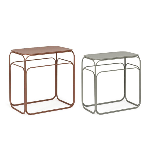 Set 2 masute cafea otel maro verde salvie Clarity 51x30.5x55h; 56x36x59.5h