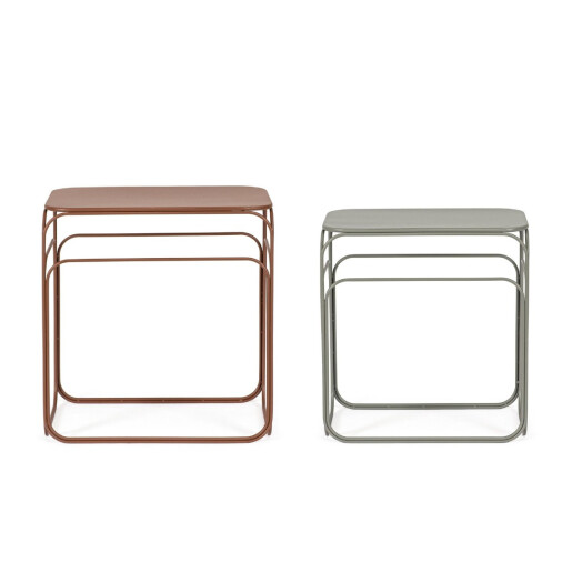 Set 2 masute cafea otel maro verde salvie Clarity 51x30.5x55h; 56x36x59.5h