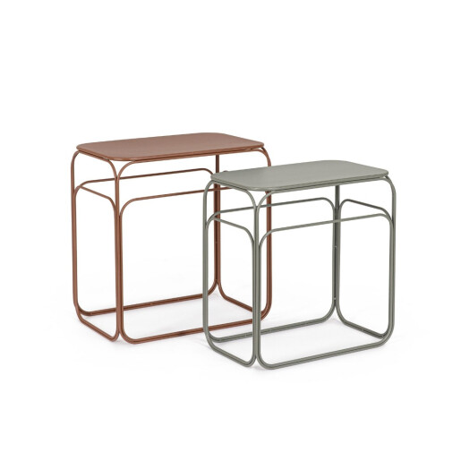 Set 2 masute cafea otel maro verde salvie Clarity 51x30.5x55h; 56x36x59.5h