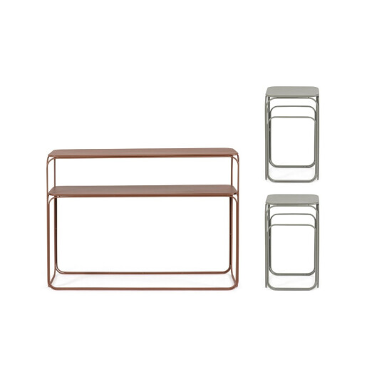 Set  consola, 2 masute cafea otel maro verde salvie Clarity 30x30x50h; 30x30x50h; 105x32x77h
