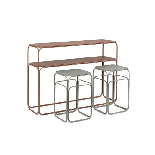 Set  consola, 2 masute cafea otel maro verde salvie Clarity 30x30x50h; 30x30x50h; 105x32x77h