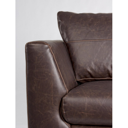 Canapea 2 locuri cu tapiterie piele ecologica maro si picioare lemn natur Johnston 155 cm x 90 cm x 82 h x 45 h1 x 65 h2 x 65 h3  