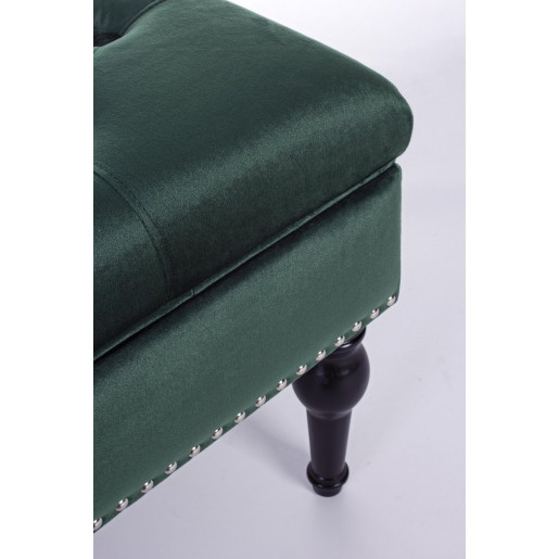 Bancuta tapiterie velur verde cu picioare lemn negru spatiu depozitare Bernard 108.5 cm x 43 cm x 45 h