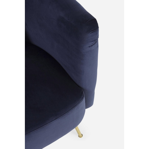 Canapea 2 locuri picioare fier auriu tapitata cu catifea albastra Tenbury 144 cm x 77 cm x 79.5 h x 42 h1 x 74 h2