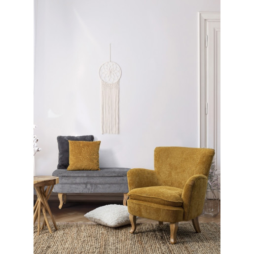 Fotoliu cu tapiterie din textil galben si picioare lemn natur Chenille 71.5 cm x 72.5 cm x 79 h