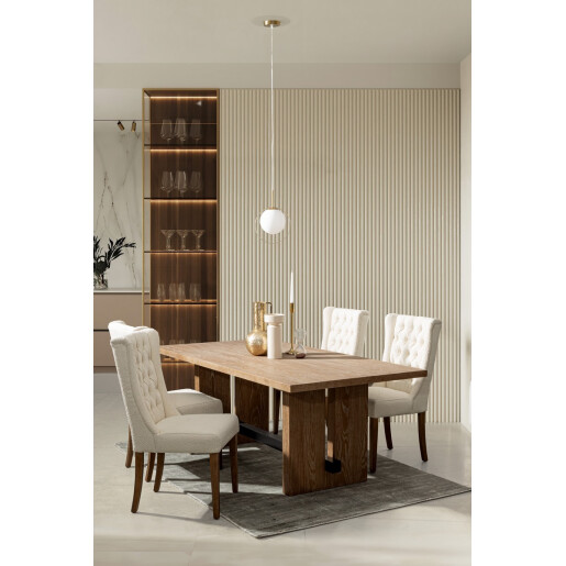 Set 2 scaune lemn maro textil natur Columbia 51x63x104 cm